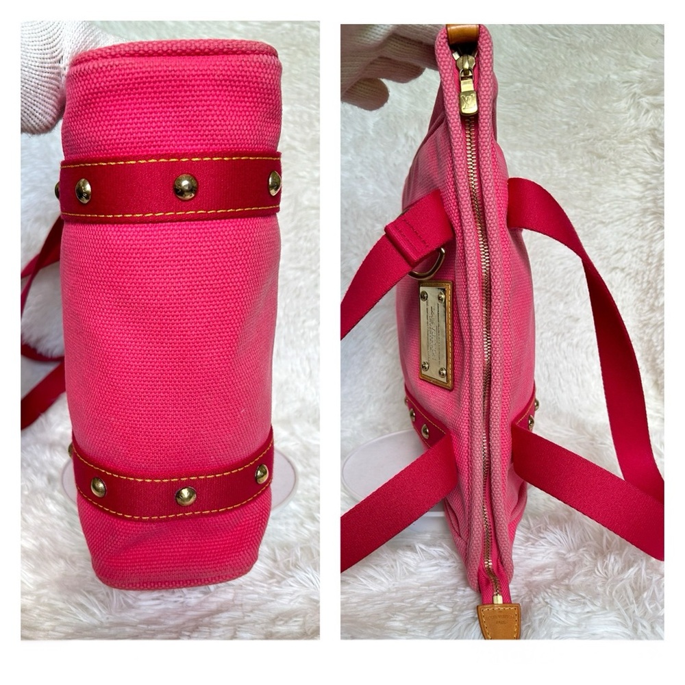 LOUIS VUITTON Antigua Cabas Hippo MM Women’s Shoulder Bag Tote Bag Pink Red - Picture 14 of 17